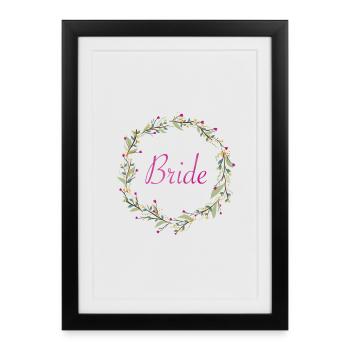 Lettrage rose couronne de mariée - Affiche encadrée (27 × 37 cm) - noir - Devant
