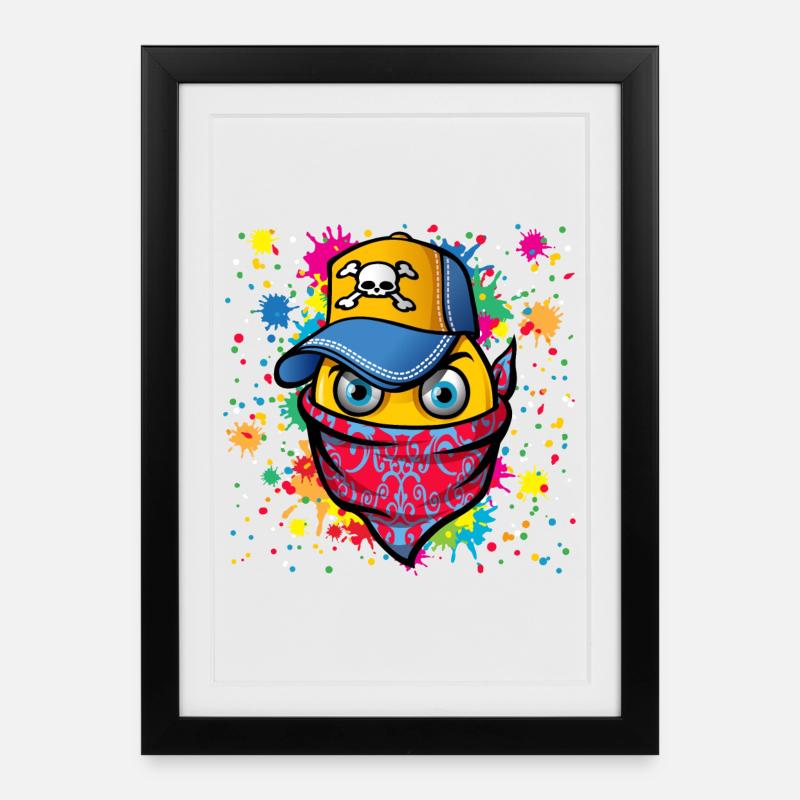 Masque et graffitis - Affiche encadrée (27 × 37 cm) - noir