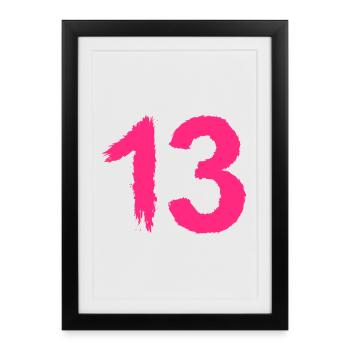 Chiffre 13 Numéro préféré Brosse Rose - Affiche encadrée (27 × 37 cm) - noir - Devant