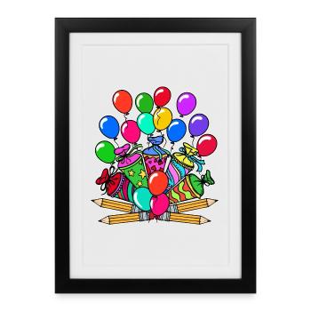 School Start Balloon Pencil School Bag Start - Framed poster (27 × 37 cm) - black - Front