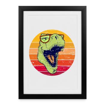 T-Rex drôle avec des lunettes | Dino avec lunettes - Affiche encadrée (27 × 37 cm) - noir - Devant