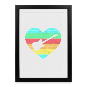 Guitares coeur design avec arc-en-ciel / cadeau - Affiche encadrée (27 × 37 cm) - noir - Devant