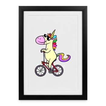 Licorne Cool Drôle de design lunettes de soleil - Affiche encadrée (27 × 37 cm) - noir - Devant