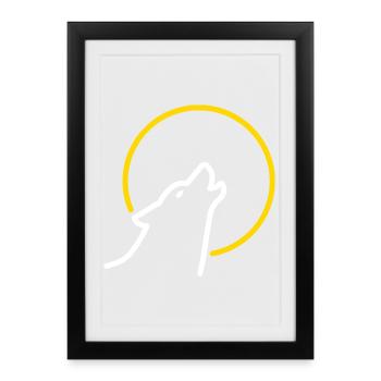 Loup à la pleine lune - Affiche encadrée (27 × 37 cm) - noir - Devant