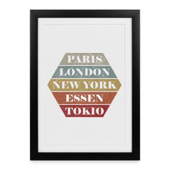 Ville Manger Drôles d’Essen Retro Charbon métropole - Affiche encadrée (27 × 37 cm) - noir - Devant