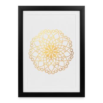Or Méditation Yoga Mandala Sun Yoga Chemise Inde - Affiche encadrée (27 × 37 cm) - noir - Devant