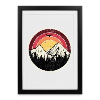 Sunset Peaks Mountain Round Illustration - Framed poster (27 × 37 cm) - black - Front
