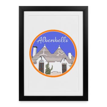Maisons Trulli Alberobello Bari Trullo Italie - Affiche encadrée (27 × 37 cm) - noir - Devant