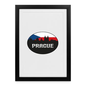 Prague Tchéquie Skyline Silhouette Drapeau tchèque - Affiche encadrée (27 × 37 cm) - noir - Devant
