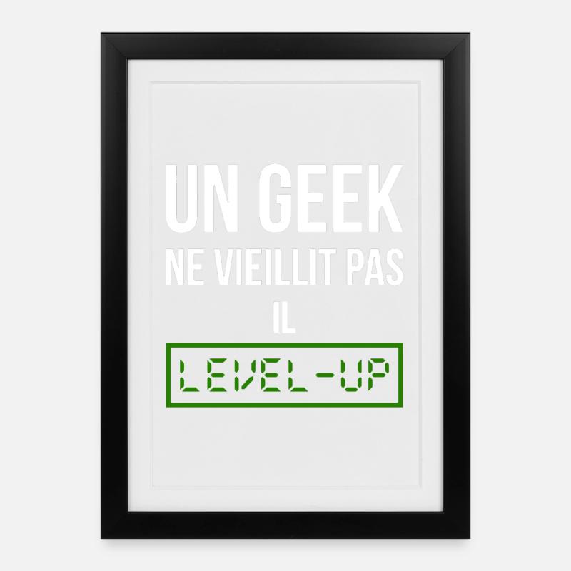 Geek Level (vert) - Affiche encadrée (27 × 37 cm) - noir