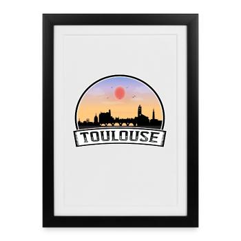 Toulouse France Skyline Vintage Sunset Voyage Souv - Affiche encadrée (27 × 37 cm) - noir - Devant