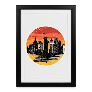Coucher de soleil Liberty Skyline - Affiche encadrée (27 × 37 cm) - noir - Devant