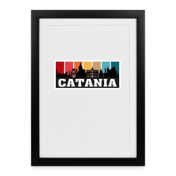 Catane Italie Voyage Souvenir Skyline Silhouette I - Affiche encadrée (27 × 37 cm) - noir - Devant