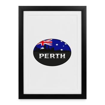 Perth Australia Skyline Silhouette Australian Flag - Framed poster (27 × 37 cm) - black - Front
