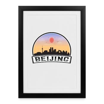 Beijing Chine Skyline Vintage Sunset Voyage Souven - Affiche encadrée (27 × 37 cm) - noir - Devant