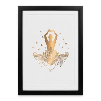 Meditation Gold Yoga Zen Butterflies Gift - Framed poster (27 × 37 cm) - black - Front