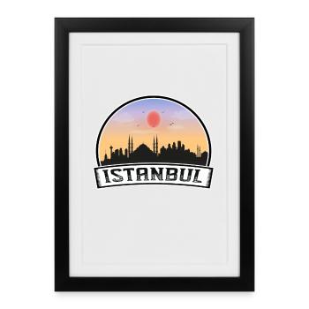 Istanbul Turquie Skyline Vintage Sunset Voyage Souv - Affiche encadrée (27 × 37 cm) - noir - Devant