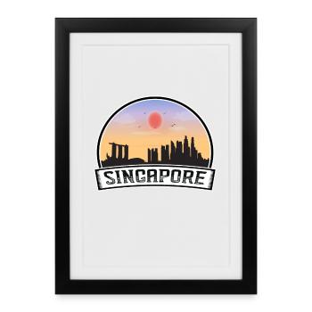 Singapour Singapour Skyline Vintage Sunset Voyage - Affiche encadrée (27 × 37 cm) - noir - Devant
