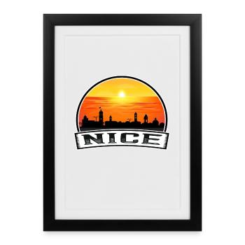 Nice France Skyline Vintage Sunset Travel Souvenir - Framed poster (27 × 37 cm) - black - Front