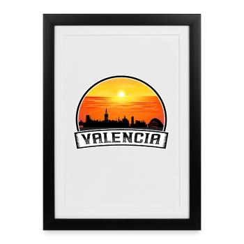 Valencia Spain Skyline Vintage Sunset Travel Souve - Framed poster (27 × 37 cm) - black - Front