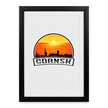 Danzig Polen Skyline Vintage Sonnenuntergang Reise Souven - Gerahmtes Poster (27 × 37 cm) - Schwarz - Vorne
