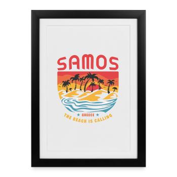 Design Samos Greece avec palmiers et plage - Affiche encadrée (27 × 37 cm) - noir - Devant