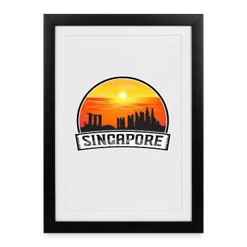 Singapour Singapour Skyline Vintage Sunset Voyage - Affiche encadrée (27 × 37 cm) - noir - Devant