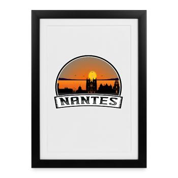 Nantes France Skyline Vintage Sunset Voyage Souven - Affiche encadrée (27 × 37 cm) - noir - Devant