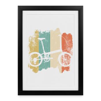 Silhouette de vélo rétro sur bandes de couleur - Affiche encadrée (27 × 37 cm) - noir - Devant