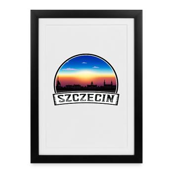 Szczecin Pologne Skyline Vintage Sunset Voyage Souv - Affiche encadrée (27 × 37 cm) - noir - Devant