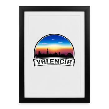 Valencia Spain Skyline Vintage Sunset Travel Souve - Framed poster (27 × 37 cm) - black - Front