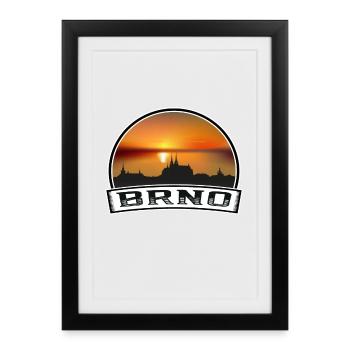 Brno Czechia Skyline Vintage Sunset Travel Souveni - Affiche encadrée (27 × 37 cm) - noir - Devant