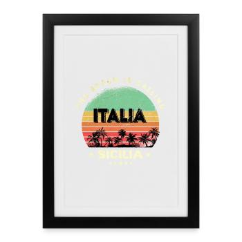 Design de plage vintage Sicile Italie - Affiche encadrée (27 × 37 cm) - noir - Devant