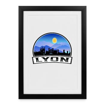 Lyon France Skyline Vintage Sunset Voyage Souvenir - Affiche encadrée (27 × 37 cm) - noir - Devant