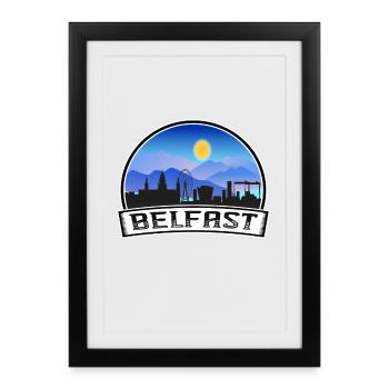 Belfast Northern Ireland Skyline Vintage Sunset Tr - Framed poster (27 × 37 cm) - black - Front