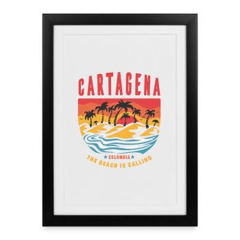 Design Carthagène Colombie avec palmiers - Affiche encadrée (27 × 37 cm) - noir - Devant