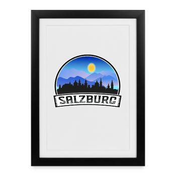 Salzbourg Autriche Skyline Vintage Sunset Travel Sou - Affiche encadrée (27 × 37 cm) - noir - Devant