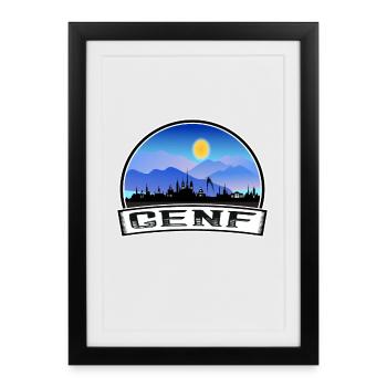 Genf Suisse Skyline Vintage Sunset Travel Sou - Affiche encadrée (27 × 37 cm) - noir - Devant