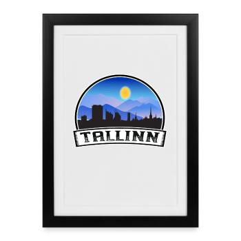 Tallinn Estonia Skyline Vintage Sunset Travel Souv - Framed poster (27 × 37 cm) - black - Front