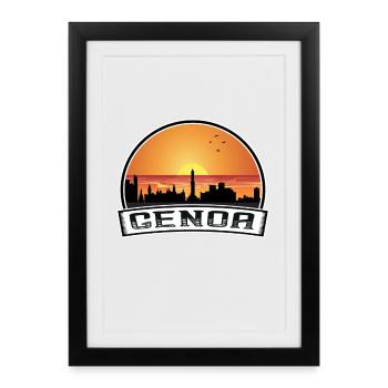 Gênes Italie Skyline Vintage Sunset Voyage Souvenir - Affiche encadrée (27 × 37 cm) - noir - Devant