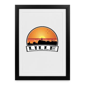 Lille France Skyline Vintage Sunset Travel Souveni - Affiche encadrée (27 × 37 cm) - noir - Devant