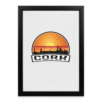 Cork Irlande Skyline Vintage Sunset Travel Souveni - Affiche encadrée (27 × 37 cm) - noir - Devant