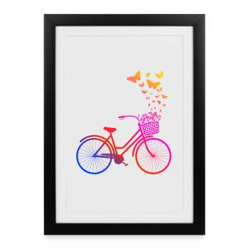 Vélo de femme, papillons de vélo - Affiche encadrée (27 × 37 cm) - noir - Devant