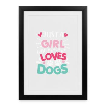Juste une fille qui aime chien drôle amoureux des chiens - Affiche encadrée (27 × 37 cm) - noir - Devant