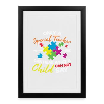 Sensibilisation à l’autisme Puzzle spécial de l’enseignant - Affiche encadrée (27 × 37 cm) - noir - Devant