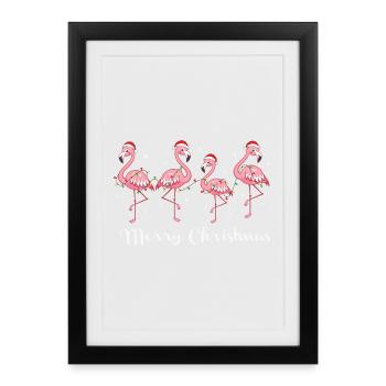 Joyeux Noël rose flamant rose - Affiche encadrée (27 × 37 cm) - noir - Devant