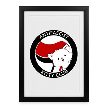 Antifascist Kitty Club Antifa Kawaii Cat - Framed poster (27 × 37 cm) - black - Front