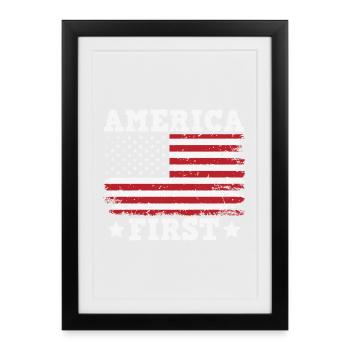 America First Patriotic Us Flag 4 juillet - Affiche encadrée (27 × 37 cm) - noir - Devant