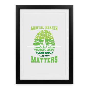 La santé mentale compte cerveau vert - Affiche encadrée (27 × 37 cm) - noir - Devant