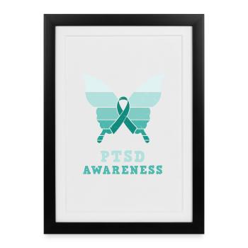 Papillon Ptsd Sensibilisation Ruban sarcelle - Affiche encadrée (27 × 37 cm) - noir - Devant